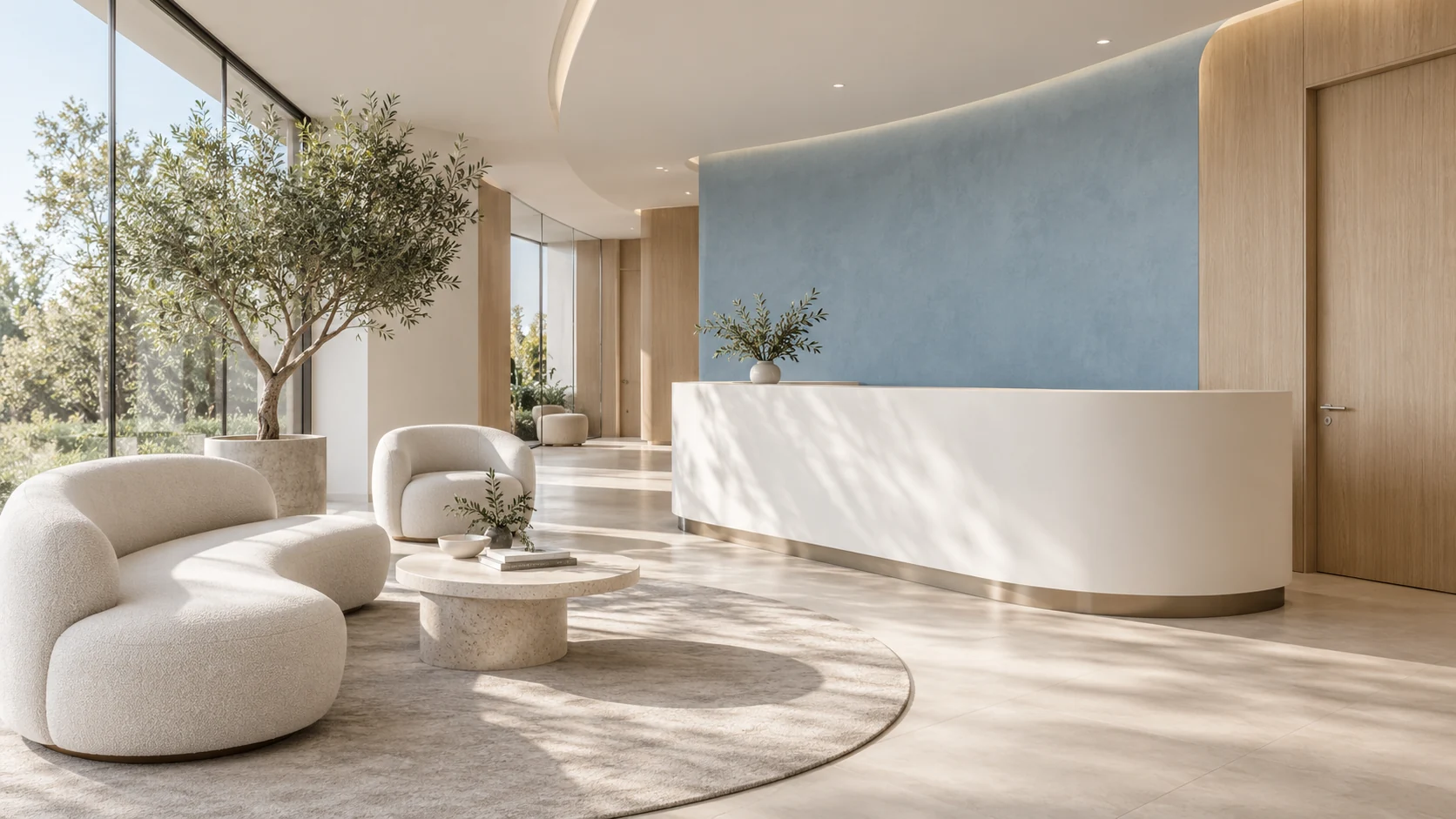 Recepción luminosa con mobiliario contemporáneo